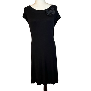 Mexx Women’s Knit Black Sweater Dress Removable Bow Accent Midi Audrey Hepburn